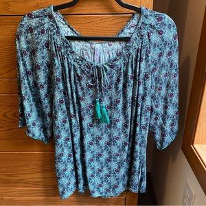 Blue Sky size L boho blouse with tie front